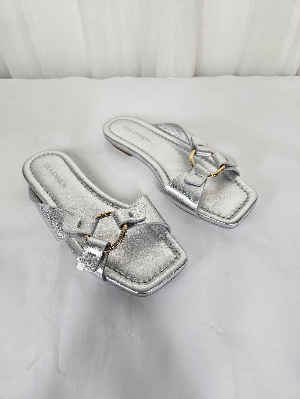 Ulla Johnson Anya Metallic Silver Ring Flat Slide Sandals NEW Size 38